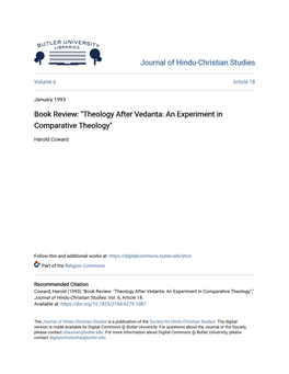 Theology After Vedanta: an Experiment in Comparative Theology