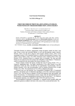 First Record of Protura (Hexapoda) in Israel with Notes on Their Distribution and Ecology