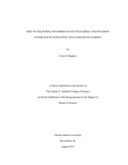 Diet of the Purple Swamphen in South Florida and Invasion