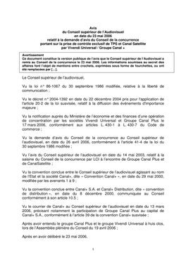 Avis Sur La Prise De Contrôle Exclusif De TPS Et Canal Satellite