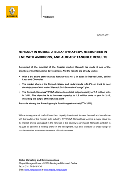 Renault in Russia: a Clear Strategy, Resources in Line with Ambitions, and Already Tangible Results