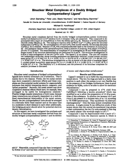 Binuclear Metal Complexes of a Doubly Bridged Cyclopentadienyl Ligand'