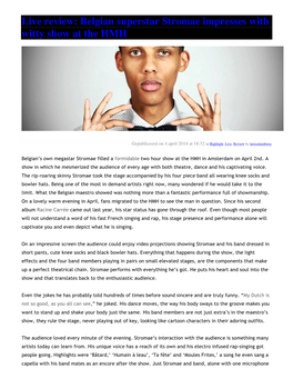 Live Review: Belgian Superstar Stromae Impresses with Witty Show at the HMH