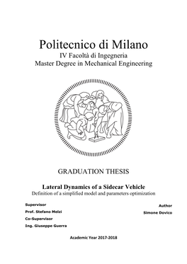 Lateral Dynamics of a Sidecar Vehicle Definition of a Simplified Model and Parameters Optimization