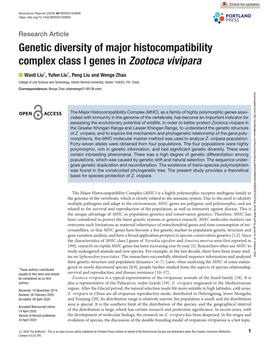 Genetic Diversity of Major Histocompatibility Complex Class I Genes in Zootoca Vivipara