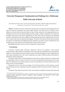 University Management: Fundamentals and Challenges for a Multicampi