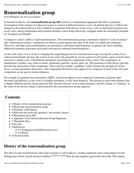 Renormalization Group - Wikipedia, the Free Encyclopedia 3/17/12 5:27 PM Renormalization Group from Wikipedia, the Free Encyclopedia
