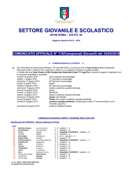 Settore Giovanile E Scolastico 00198 Roma – Via Po, 36