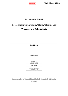 Local Study: Tuparehuia, Otara, Oteaka, and Whangaruru-Whakaturia