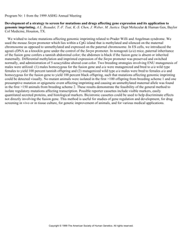 Program Nr: 1 from the 1999 ASHG Annual Meeting Development of a Strategy to Screen for Mutations and Drugs Affecting Gene Expre