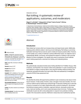 Rat Tickling: a Systematic Review of Applications, Outcomes, and Moderators