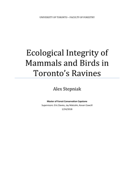 Ecological Integrity of Mammals and Birds in Toronto's Ravines