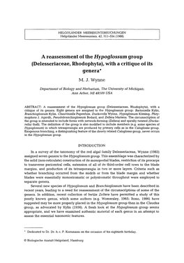 Hypoglossum Group (Delesseriaceae, Rhodophyta), with a Critique of Its Genera*