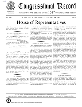 Congressional Record United States Th of America PROCEEDINGS and DEBATES of the 104 CONGRESS, FIRST SESSION