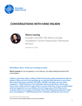 CONVERSATIONS with MIKE MILKEN Sherry Lansing