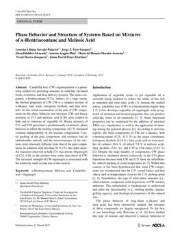 Phase Behavior and Structure of Systems Based on Mixtures of N-Hentriacontane and Melissic Acid