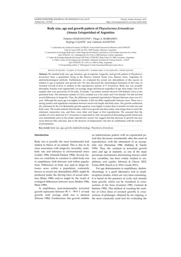 Body Size, Age and Growth Pattern of Physalaemus Fernandezae (Anura: Leiuperidae) of Argentina