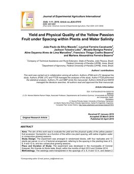 Yield and Physical Quality of the Yellow Passion Fruit Under Spacing Within Plants and Water Salinity