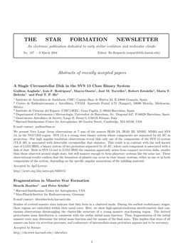 THE STAR FORMATION NEWSLETTER an Electronic Publication Dedicated to Early Stellar Evolution and Molecular Clouds