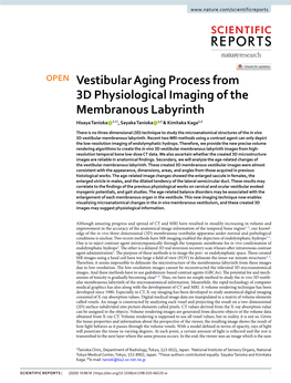 Vestibular Aging Process from 3D Physiological Imaging of the Membranous Labyrinth Hisaya Tanioka 1 ✉ , Sayaka Tanioka 1,3 & Kimitaka Kaga2,3