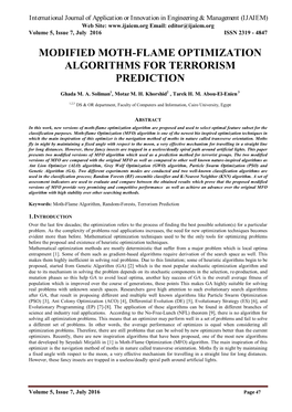 Modified Moth-Flame Optimization Algorithms for Terrorism Prediction