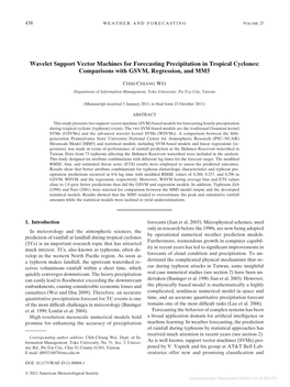 Wavelet Support Vector Machines for Forecasting Precipitation in Tropical Cyclones: Comparisons with GSVM, Regression, and MM5