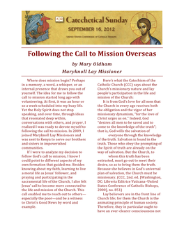 Following the Call to Mission Overseas by Mary Oldham Maryknoll Lay Missioner