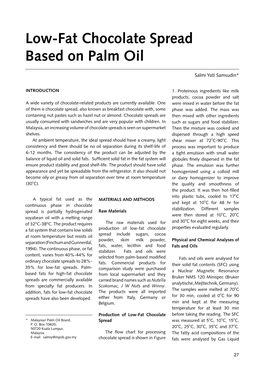 Low-Fat Chocolate Spread Based on Palm Oil