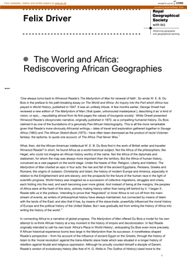Felix Driver the World and Africa: Rediscovering African Geographies