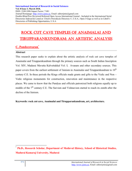 Rock Cut Cave Temples of Anaimalai and Tirupparankundram: an Artistic Analysis