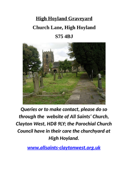 High Hoyland Graveyard Church Lane, High Hoyland S75 4BJ