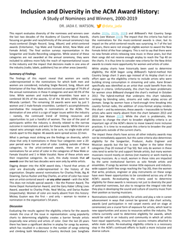 Inclusion and Diversity in the ACM Award History: a Study of Nominees and Winners, 2000-2019 DR