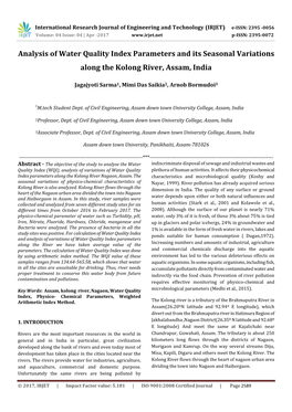 Analysis of Water Quality Index Parameters and Its Seasonal Variations Along the Kolong River, Assam, India