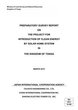 Preparatory Survey Report on the Project for Introduction of Clean Energy by Solar Home System In