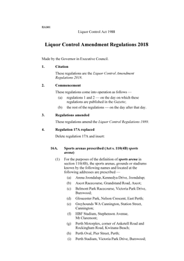 Liquor Control Amendment Regulations 2018
