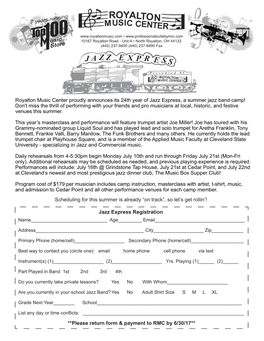 Jazz Express Registration **Please Return Form