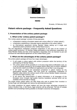 Patent Reform Package - Frequently Asked Questions