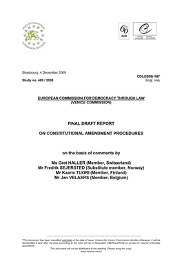 Final Draft Report on Constitutional Amendment Procedures