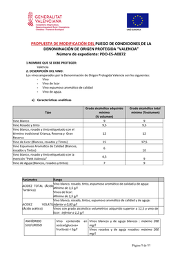 DENOMINACIÓN DE ORIGEN PROTEGIDA “VALENCIA” Número De Expediente: PDO-ES-A0872