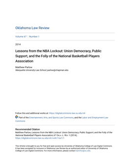 Lessons from the NBA Lockout: Union Democracy, Public Support, and the Folly of the National Basketball Players Association