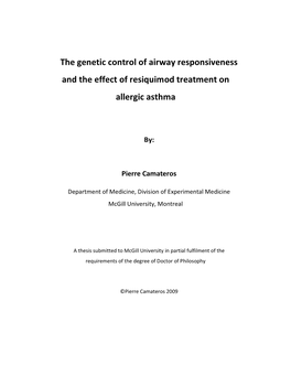 The Genetic Control of Airway Responsiveness and the Effect of Resiquimod Treatment on Allergic Asthma