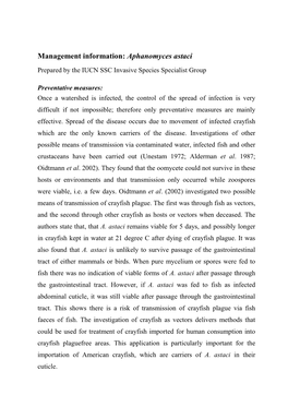 Aphanomyces Astaci Prepared by the IUCN SSC Invasive Species Specialist Group