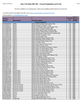 New York State WIC APL - Canned Vegetables and Fruits 1 of 89
