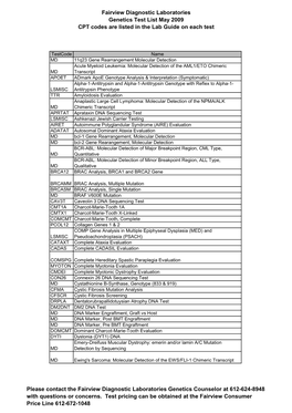 Genetic Testing List