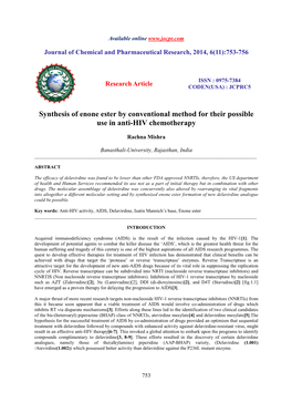 Synthesis of Enone Ester by Conventional Method for Their Possible Use in Anti-HIV Chemotherapy