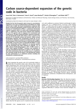 Carbon Source-Dependent Expansion of the Genetic Code in Bacteria