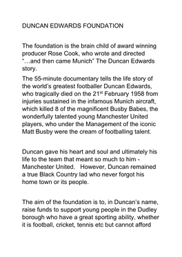 Duncan Edwards Foundation Information