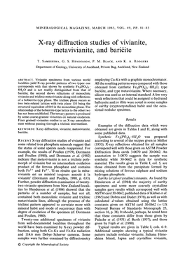 X-Ray Diffraction Studies of Vivianite, Metavivianite, and Baririte