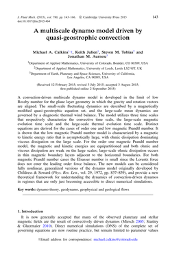 A Multiscale Dynamo Model Driven by Quasi-Geostrophic Convection