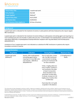 Background Dosing Information Drug Name Indication Dosing Regimen